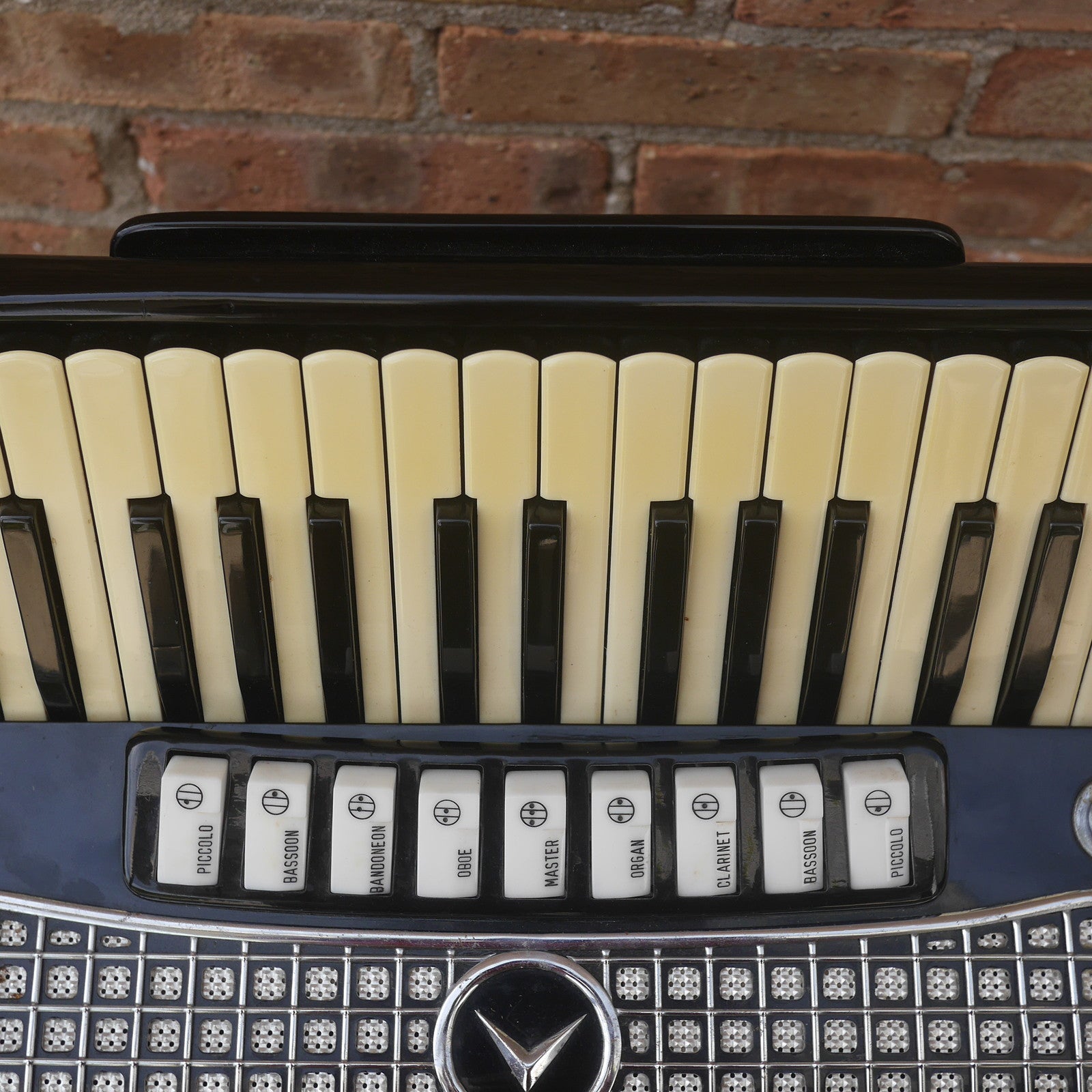Temple Piano Accordion 120 Bass, LMH, Microphone.  Black.  1950s