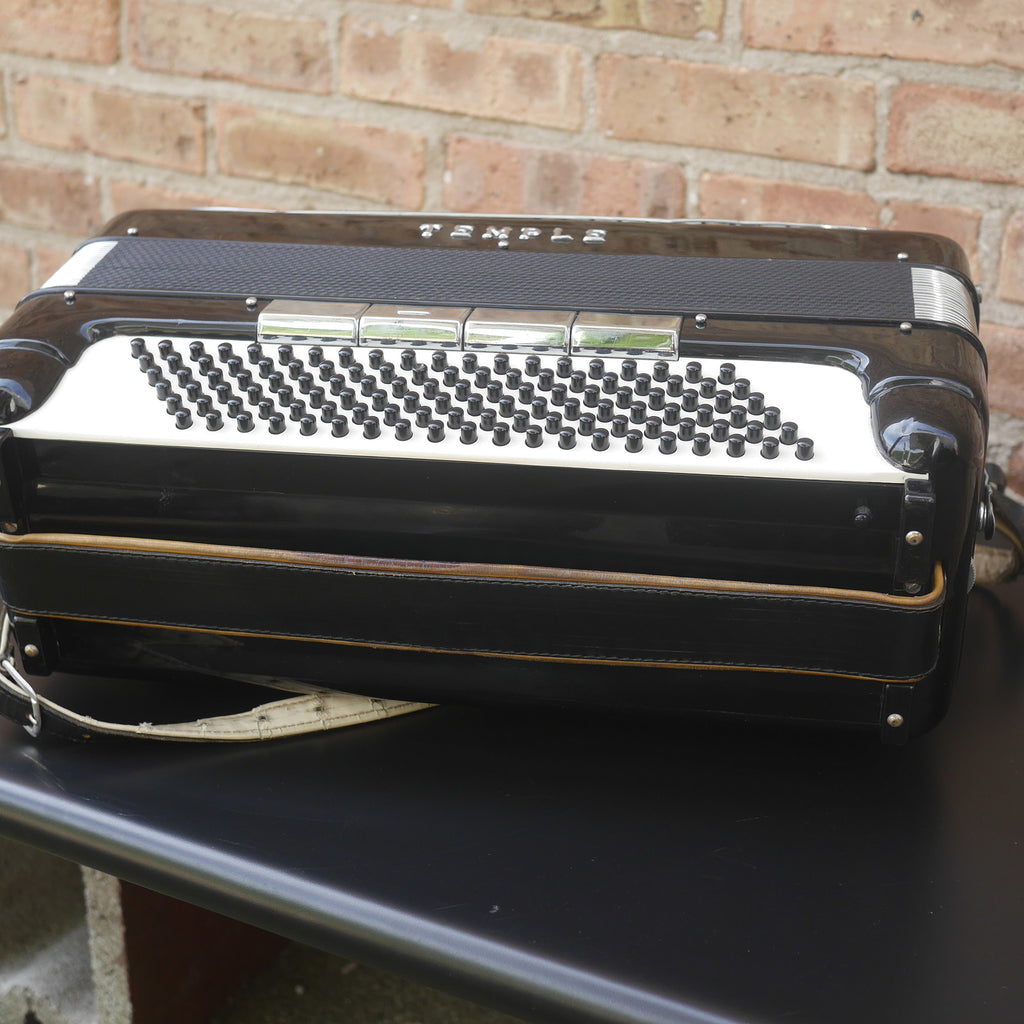 Temple Piano Accordion 120 Bass, LMH, Microphone.  Black.  1950s