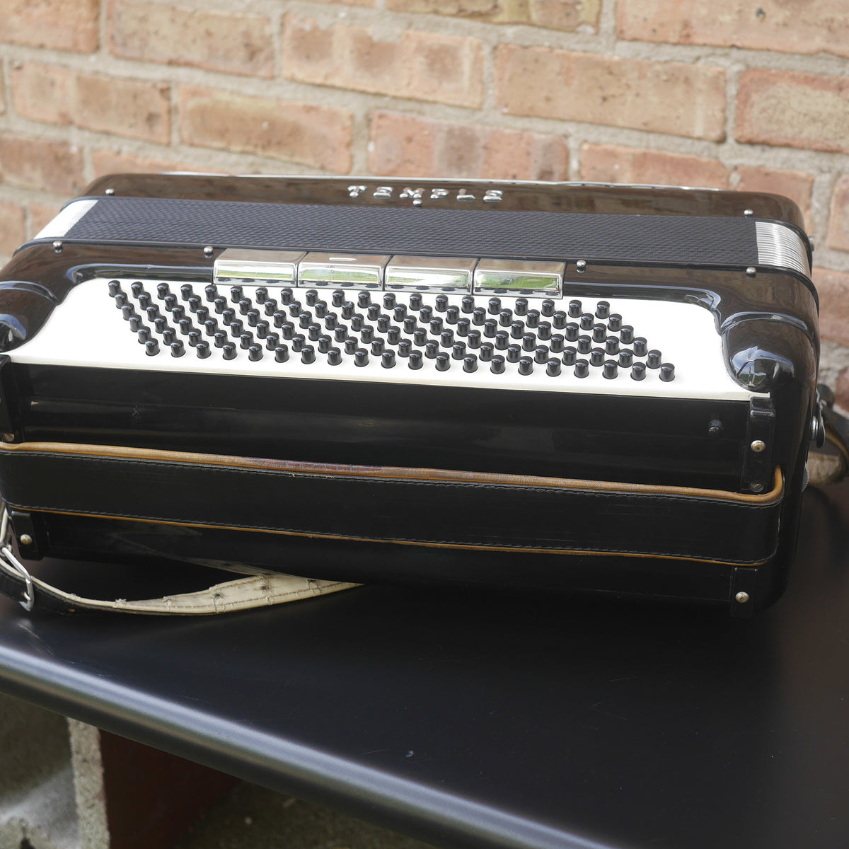 Temple Piano Accordion 120 Bass, LMH, Microphone.  Black.  1950s