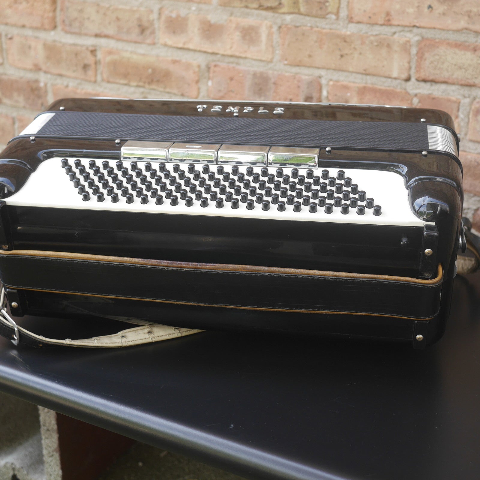 Temple Piano Accordion 120 Bass, LMH, Microphone.  Black.  1950s