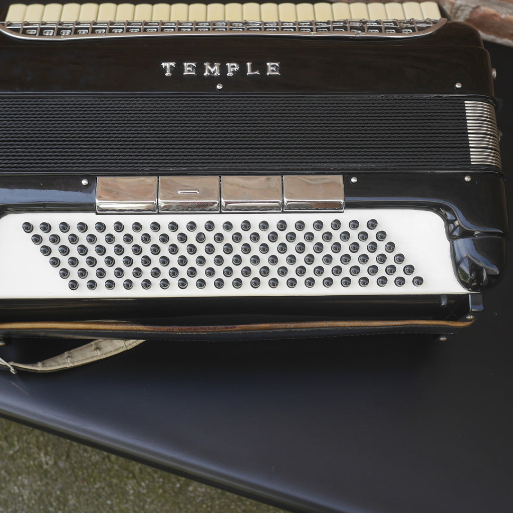 Temple Piano Accordion 120 Bass, LMH, Microphone.  Black.  1950s