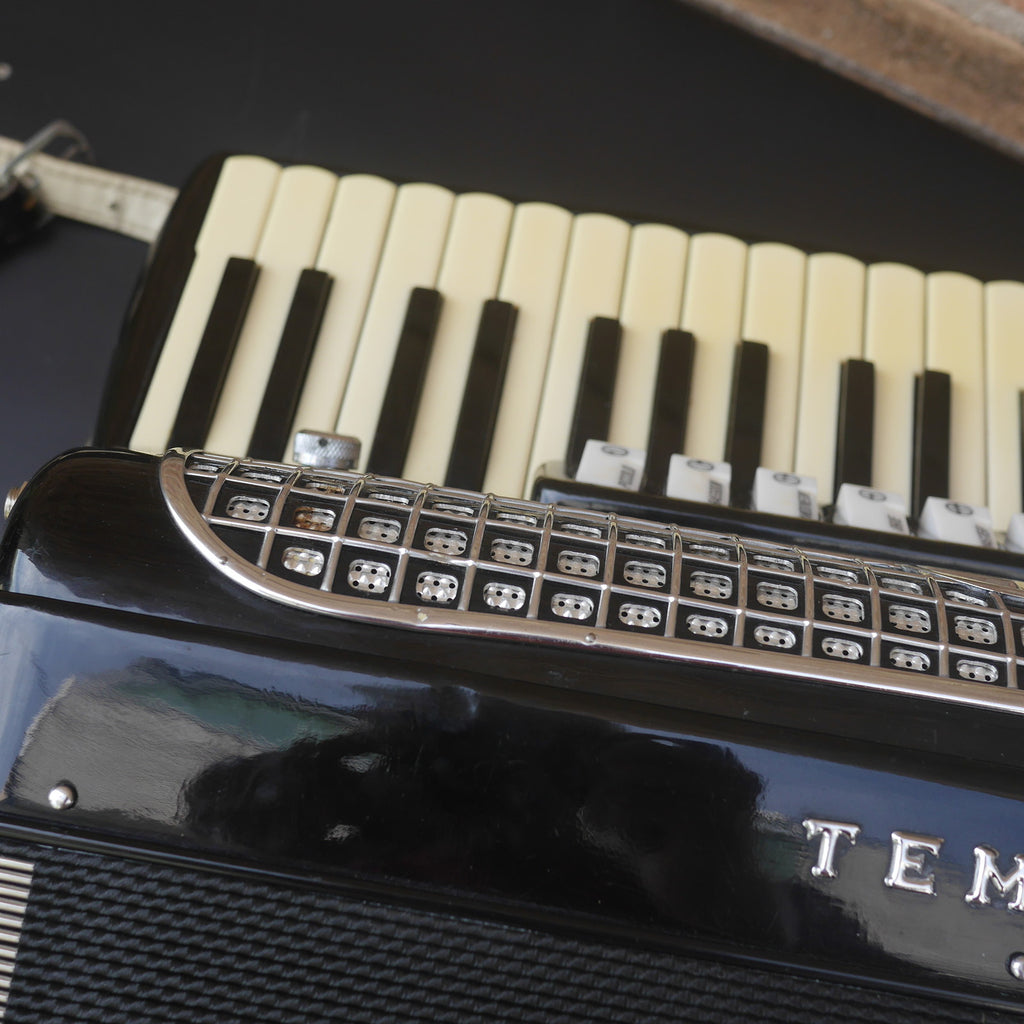 Temple Piano Accordion 120 Bass, LMH, Microphone.  Black.  1950s