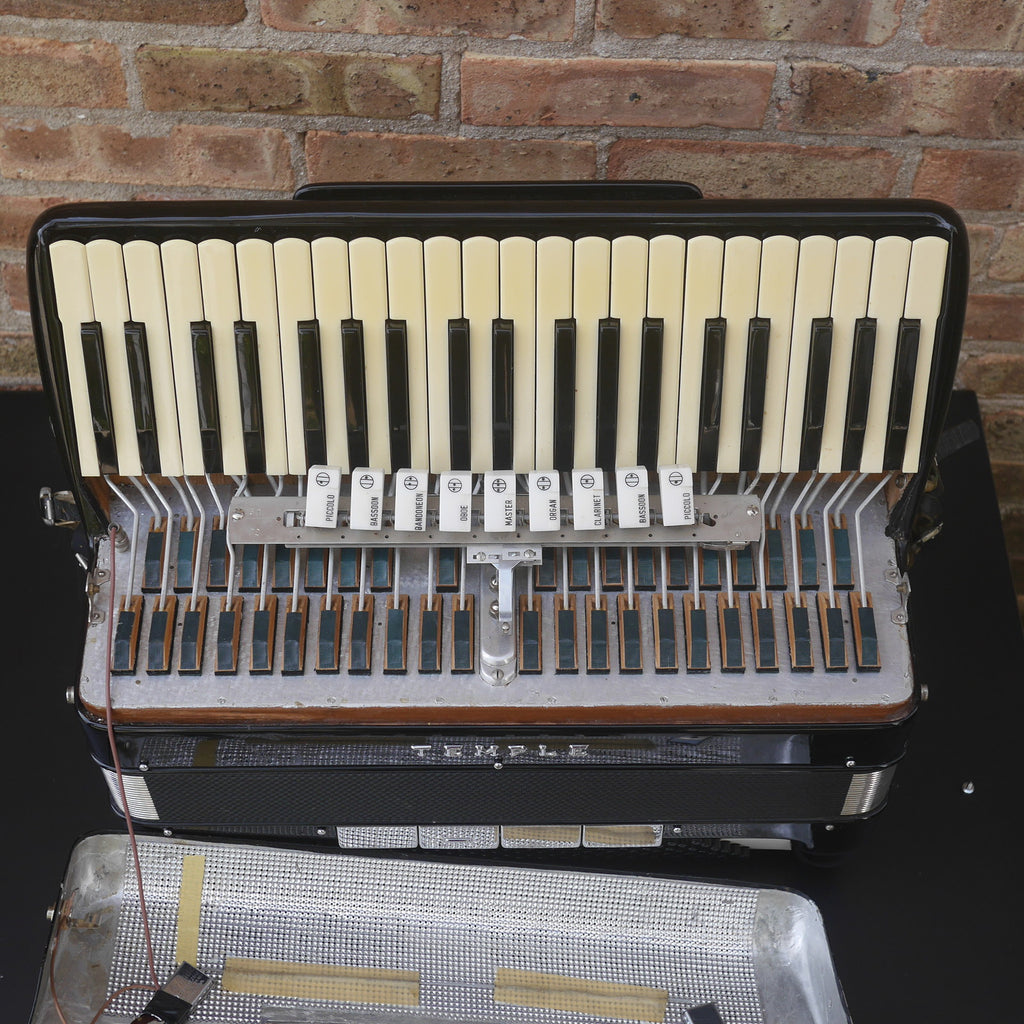 Temple Piano Accordion 120 Bass, LMH, Microphone.  Black.  1950s