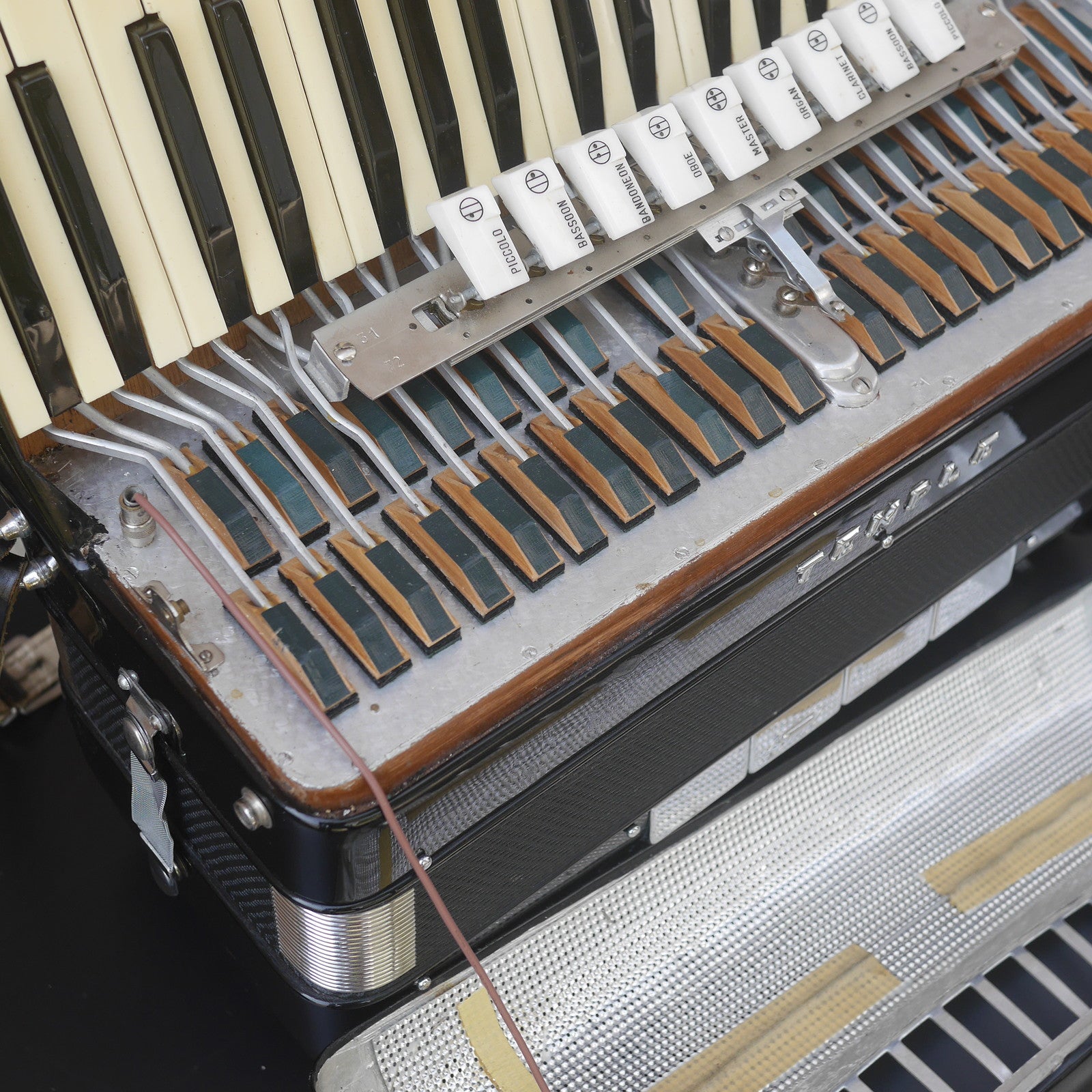 Temple Piano Accordion 120 Bass, LMH, Microphone.  Black.  1950s