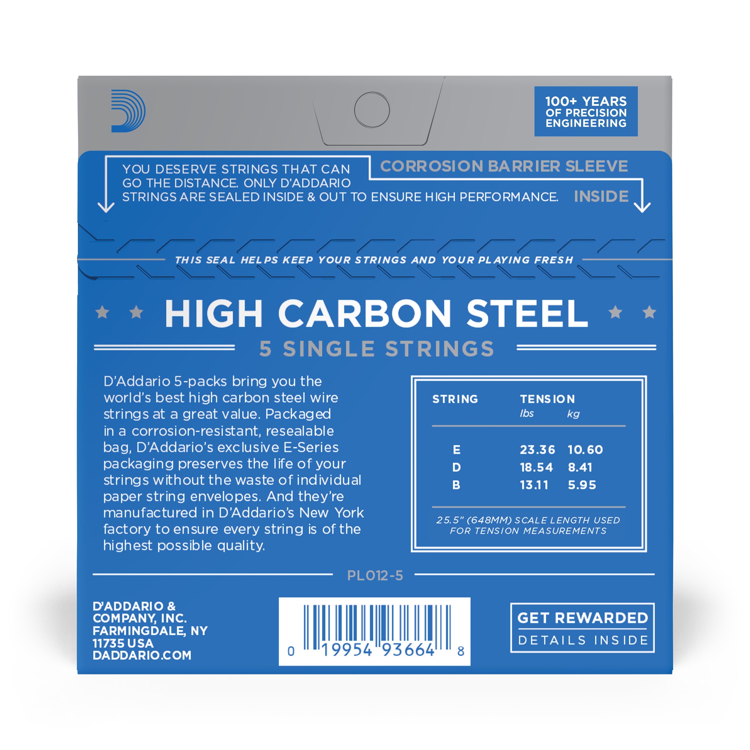 D'Addario PL012-5 Plain Steel Guitar Single String, .012 5-pack