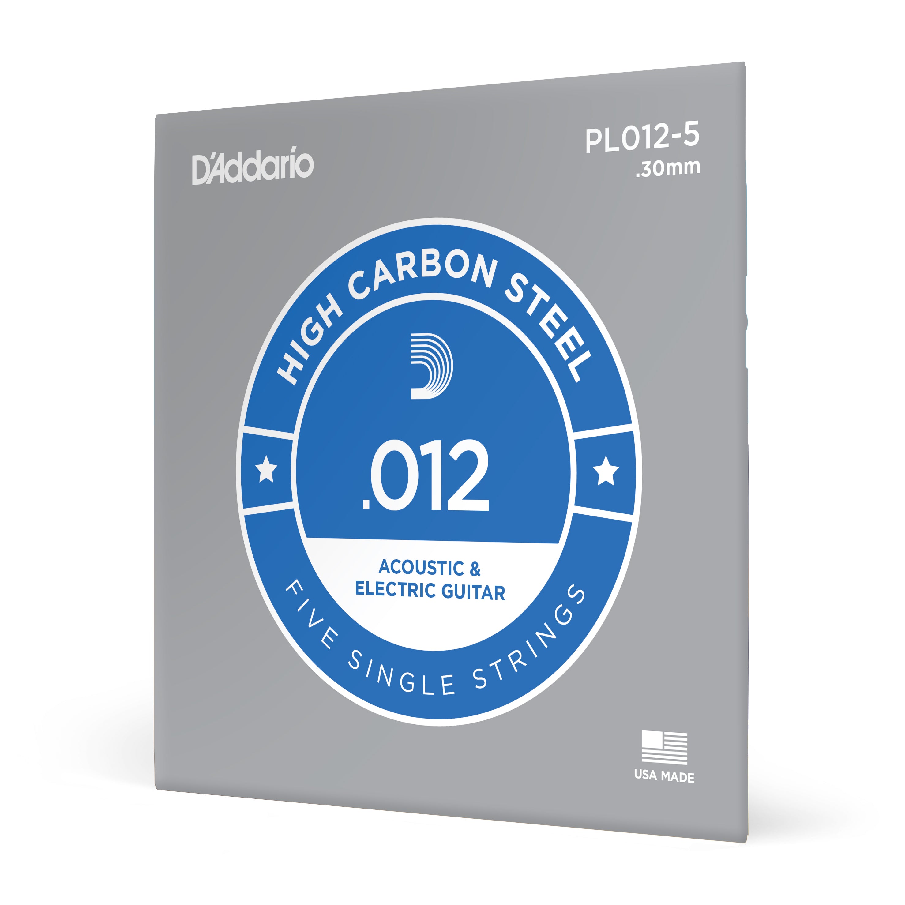 D'Addario PL012-5 Plain Steel Guitar Single String, .012 5-pack