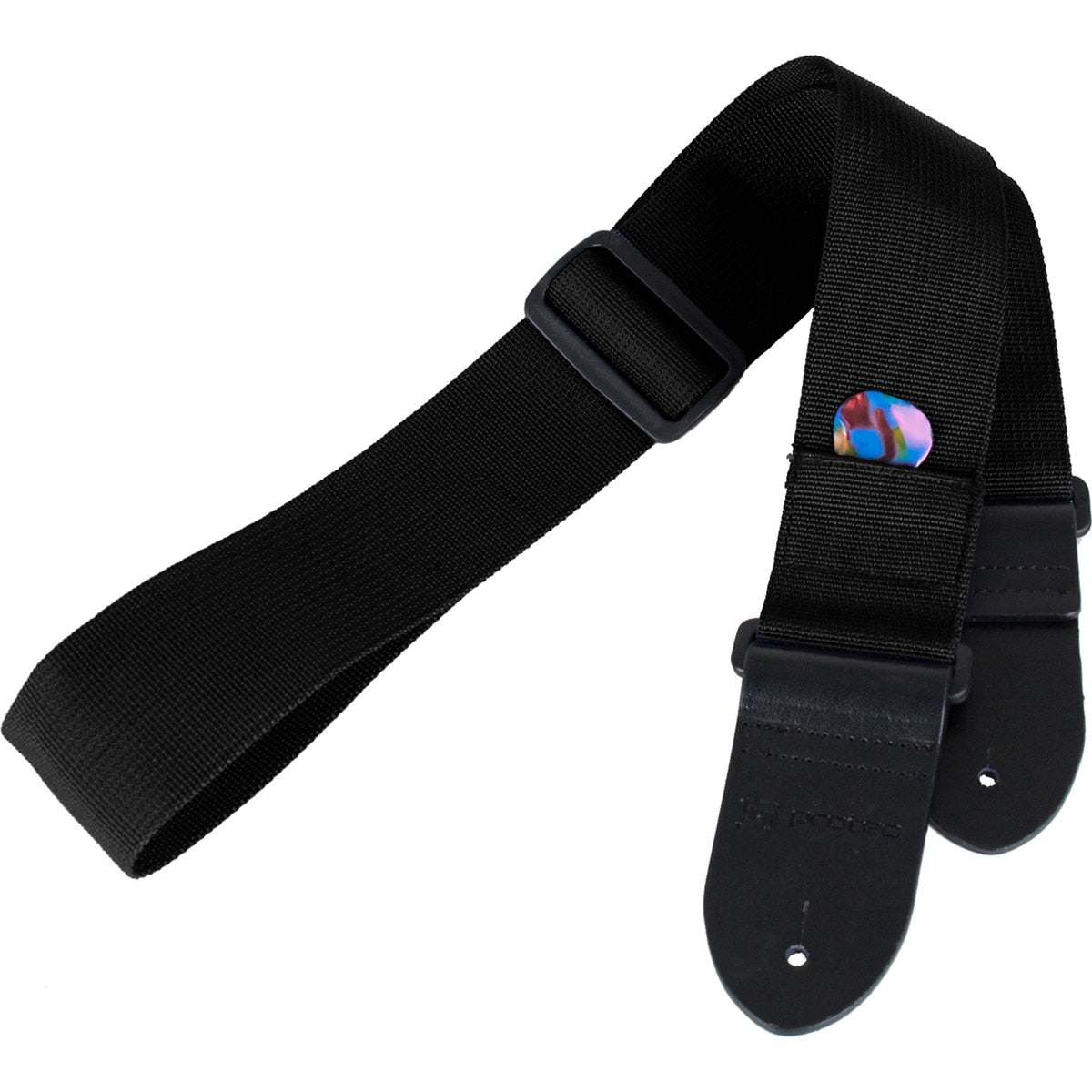 Guitar Strap With Leather Ends And Pick Pocket - Nylon (Black)