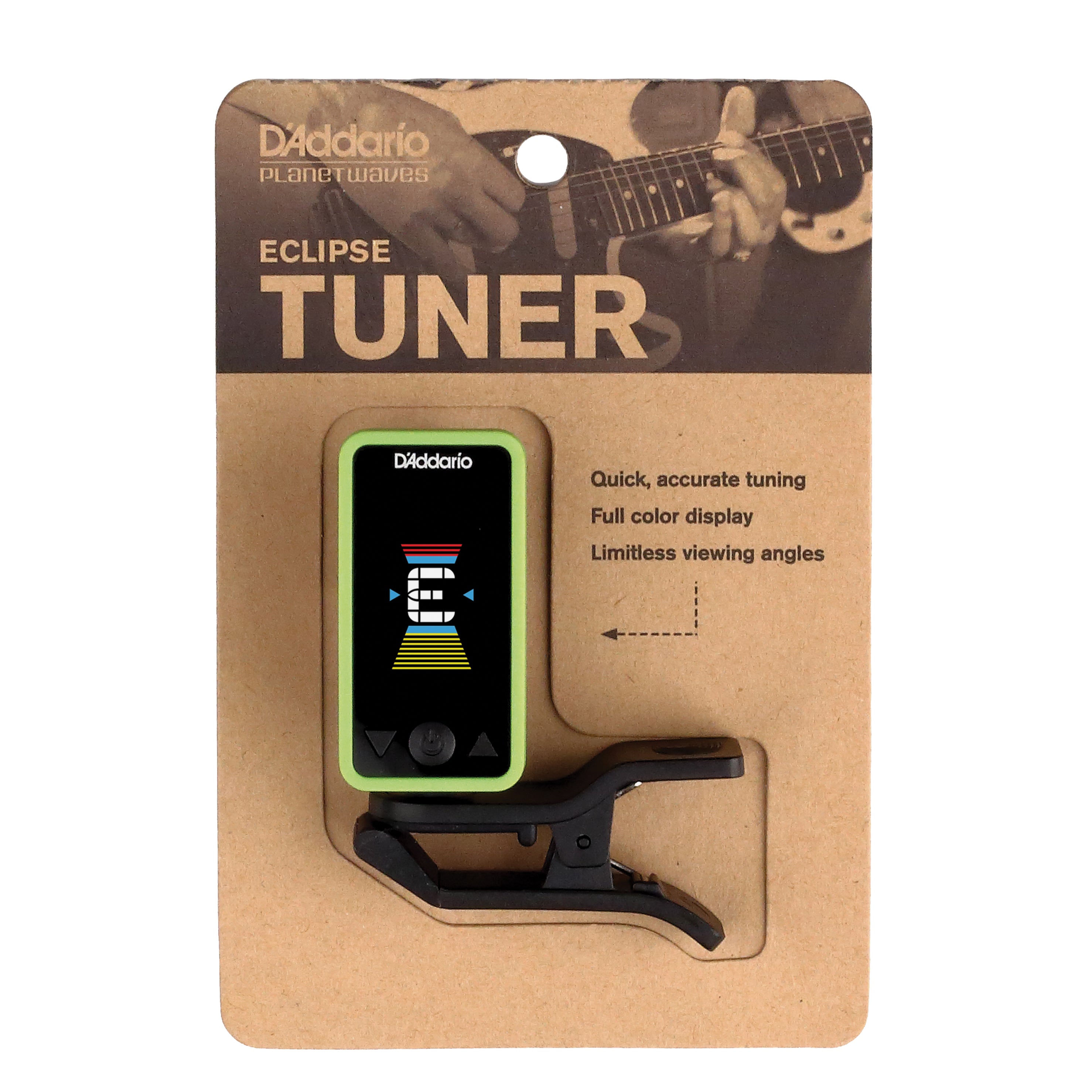 D'Addario Eclipse Headstock Guitar Tuner, Green