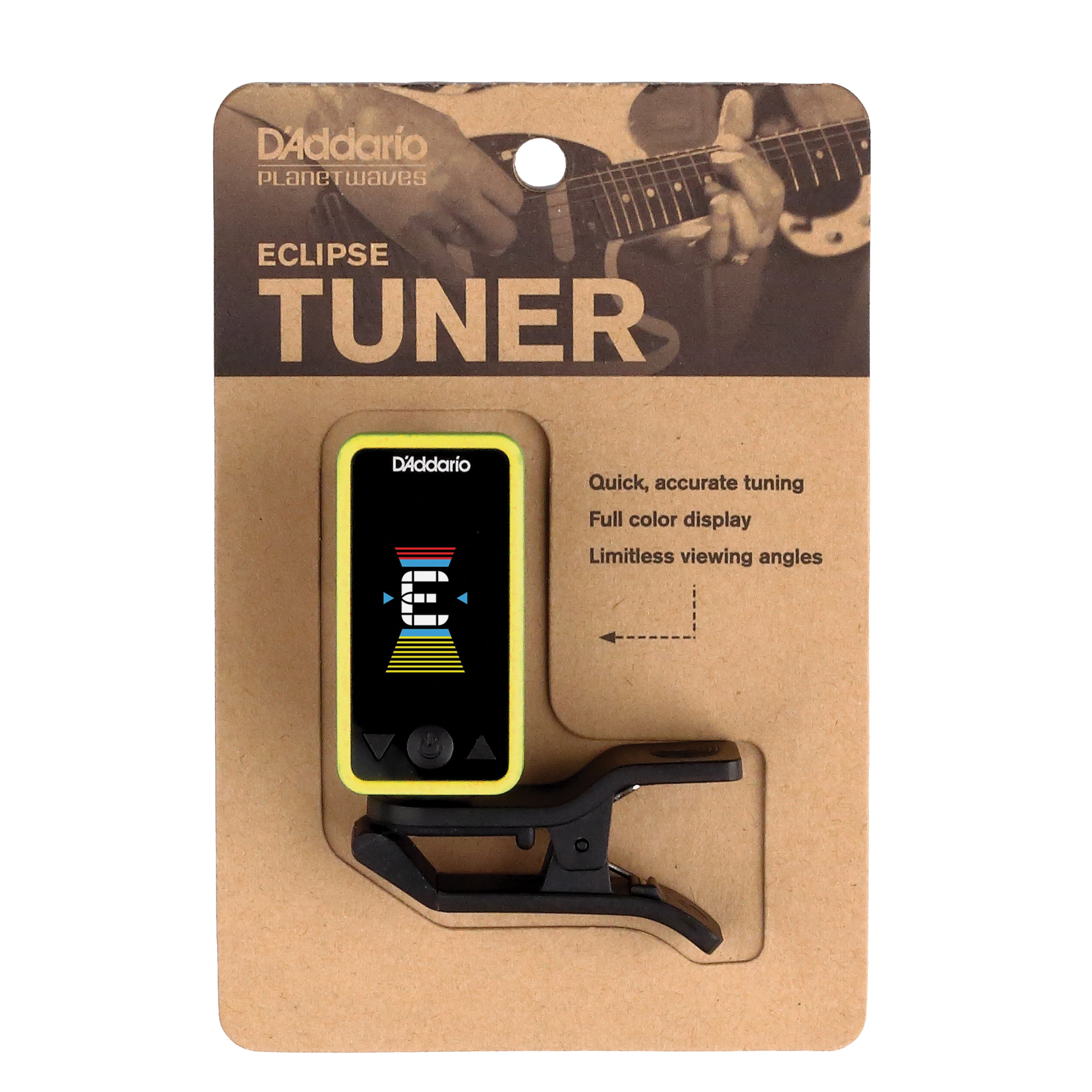 D'Addario Eclipse Headstock Guitar Tuner, Yellow
