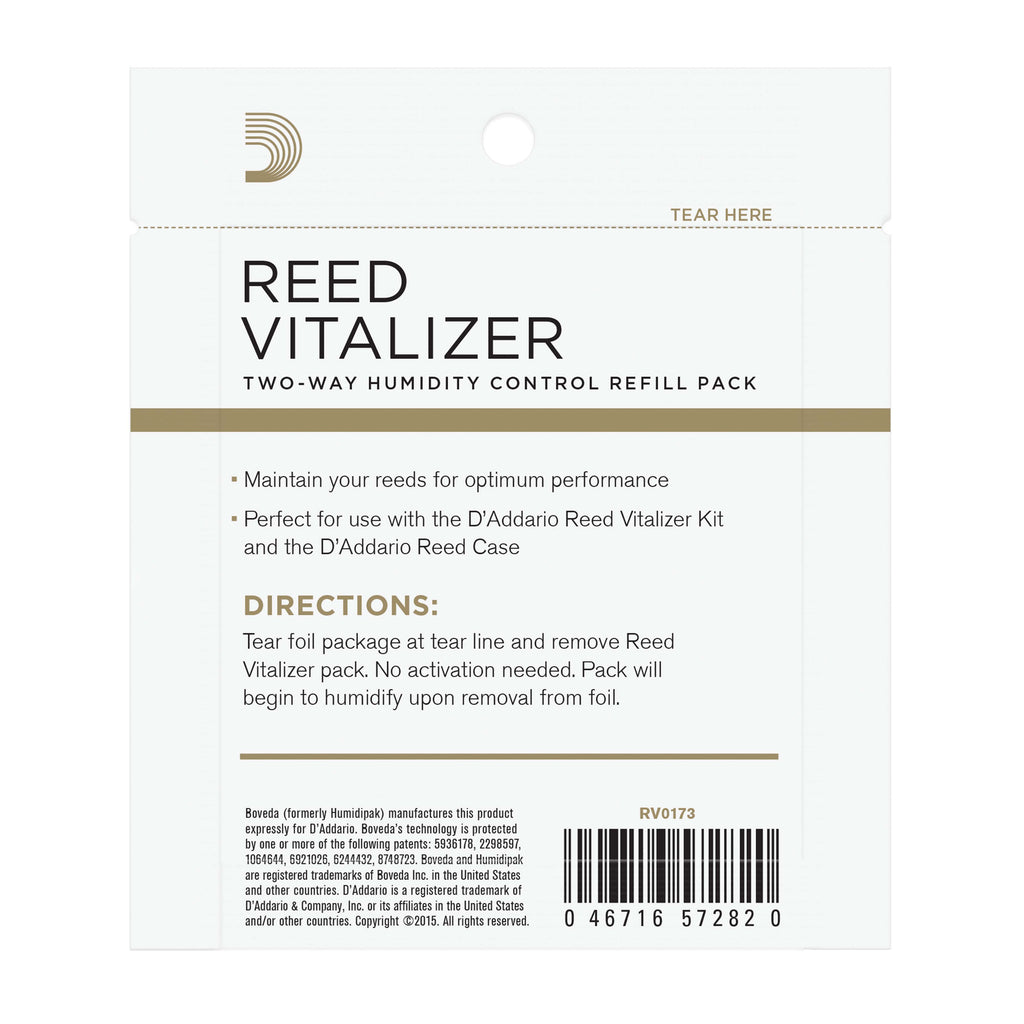 D'Addario Reed Vitalizer Humidity Control - Single Refill Pack, 72% Humidity