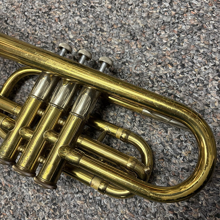 Vintage Bundy Cornet, needs work.  With music and case.