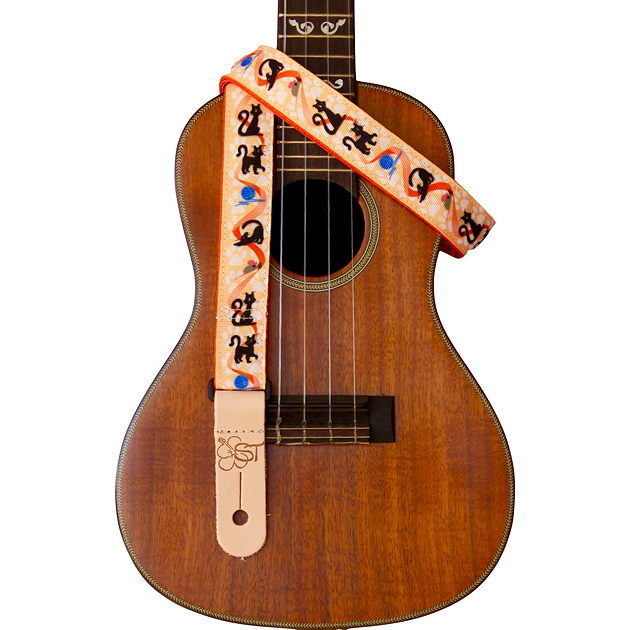 Sherrin's Threads 1" Uke Strap  Cats on Orange