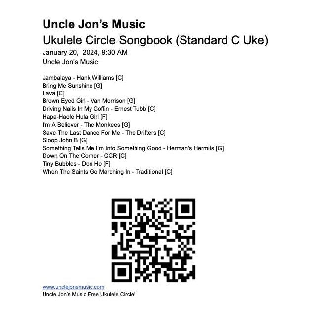 Ukulele Circle Songbook January 2024 - Standard